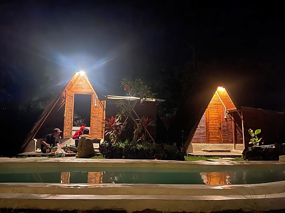 Triangular house and hot spring