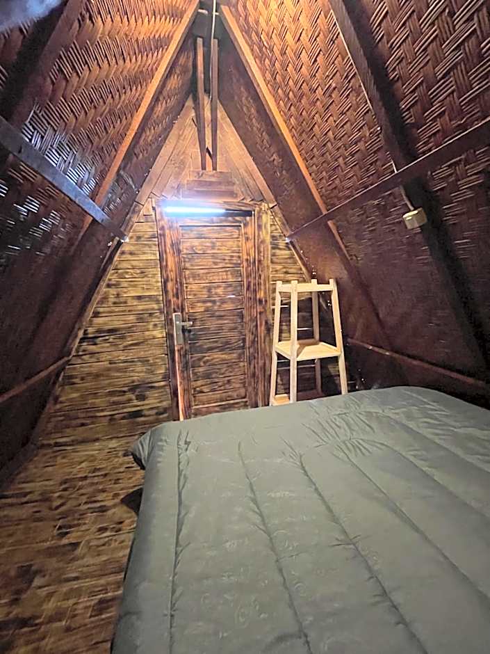 Triangular house and hot spring