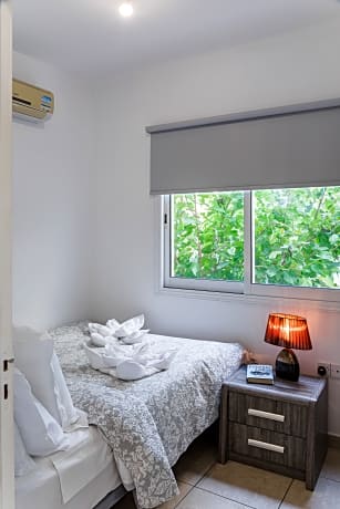 two bedrooms with two double beds