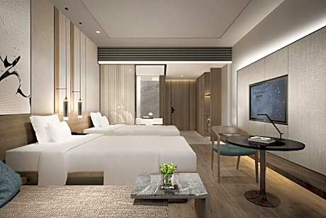 Deluxe Double Room with Two Double Beds, Balcony and Courtyard View