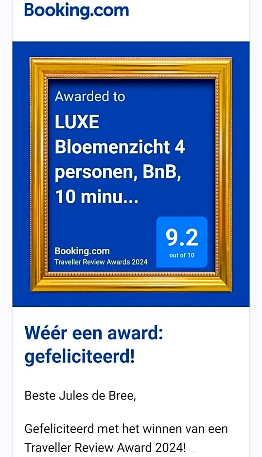 LUXE Bloemenzicht 4 personen, BnB, 10 minuten van zee