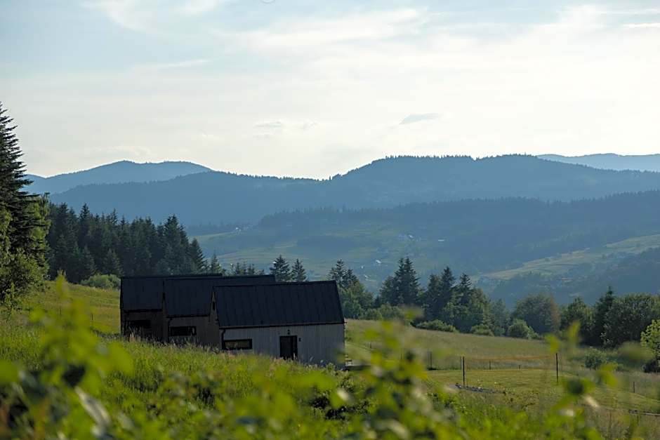 Stodoły Modyń - Domki w Beskidzie Wyspowym - staw kąpielowy, balia, sauna, grota solna - widok na góry