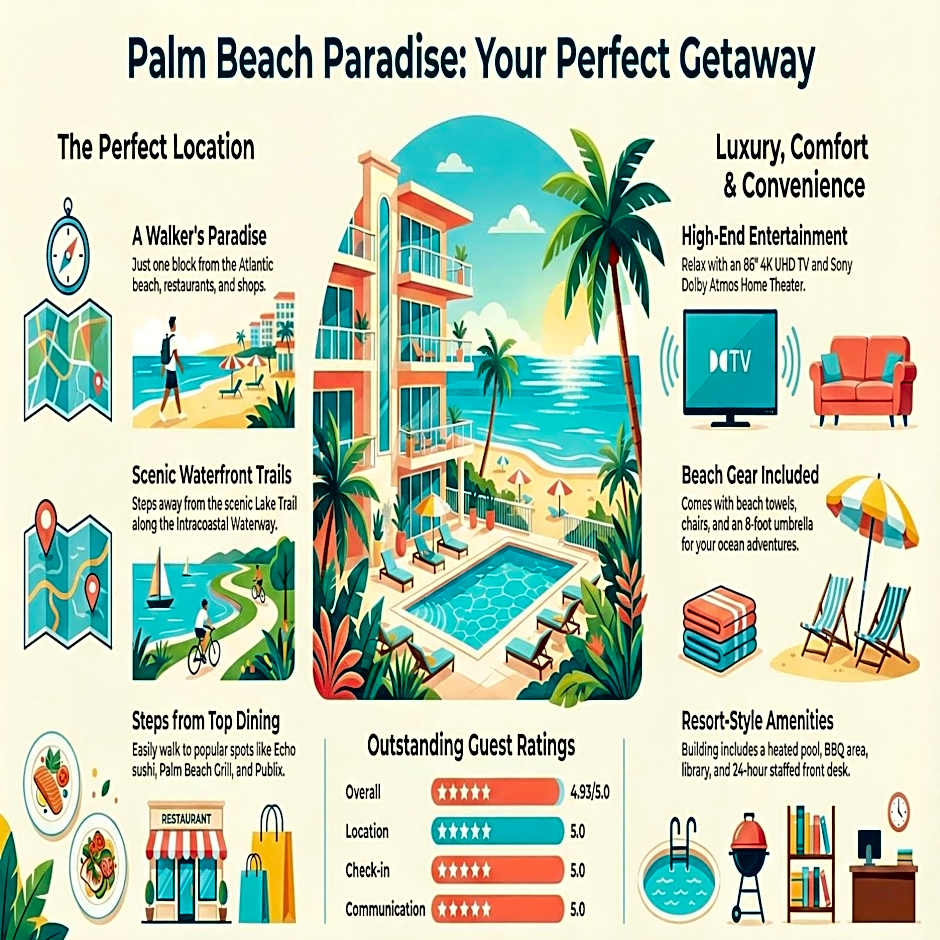Palm Beach Paradise Walk to Beach Pool WiFi 86" TV WiFi