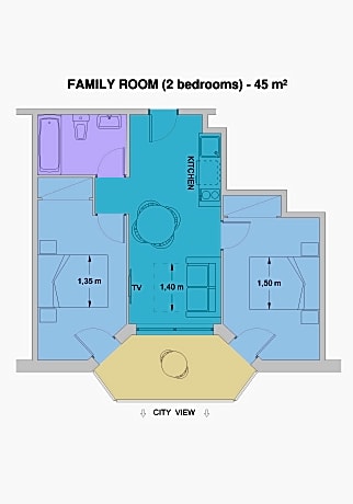 FAMILY APARTMENT TWO BEDROOM 3 ADULTS + 3 ADULTS