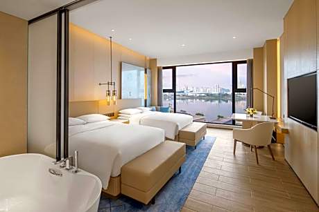 Double Room with Two Double Beds and Partial River View