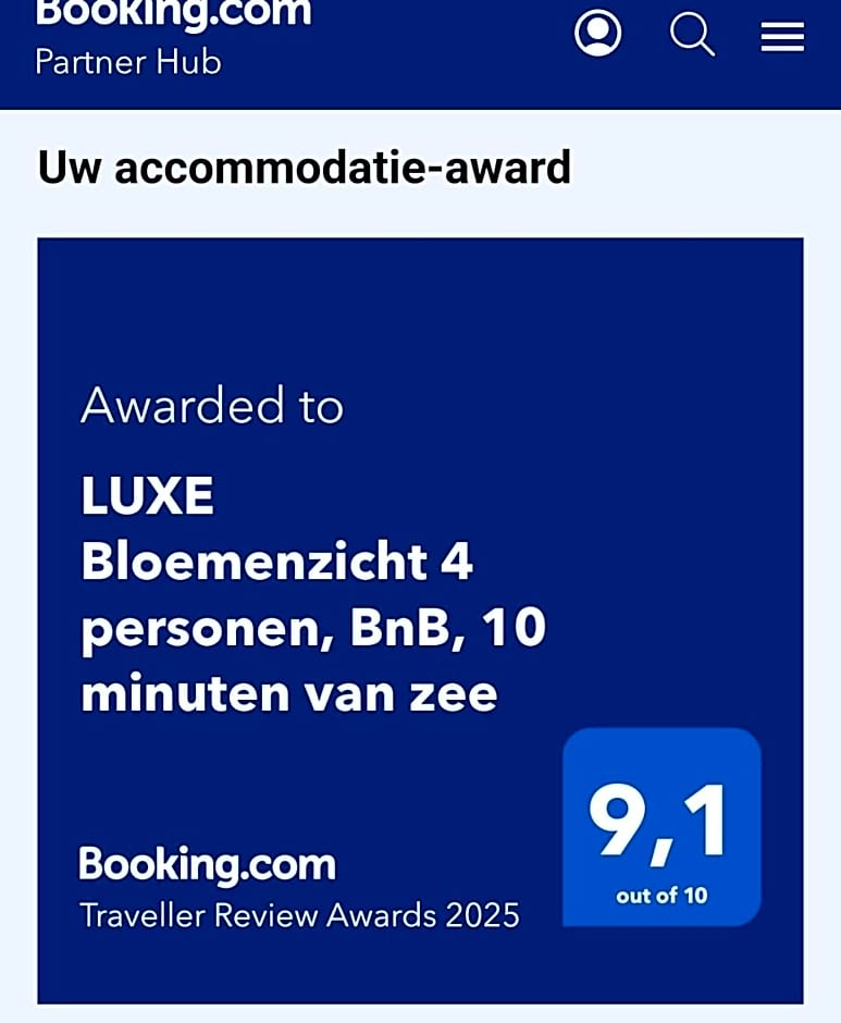 LUXE Bloemenzicht 4 personen, BnB, 10 minuten van zee