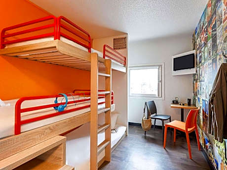 Break Room with Three Single Bunk Beds and Shared Bathroom