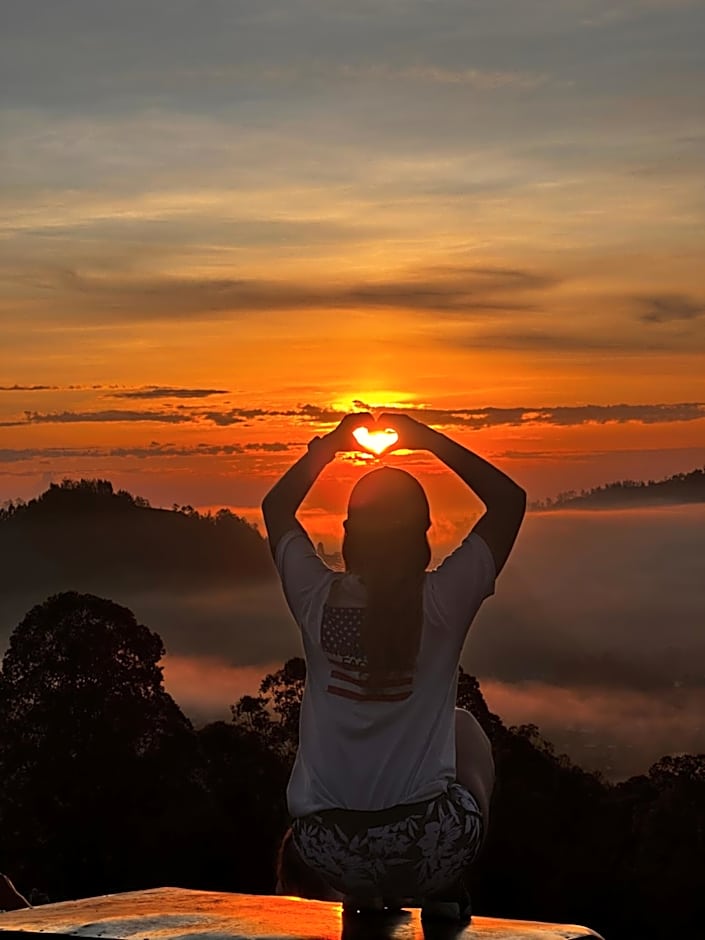 Triangular house and hot spring