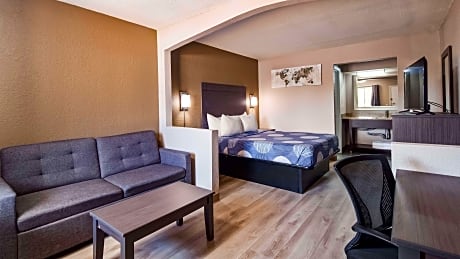 1 Queen Bed, Non-Smoking, Separate Living Area, Sofabed, Flat Screen Television, Microwave And Refri