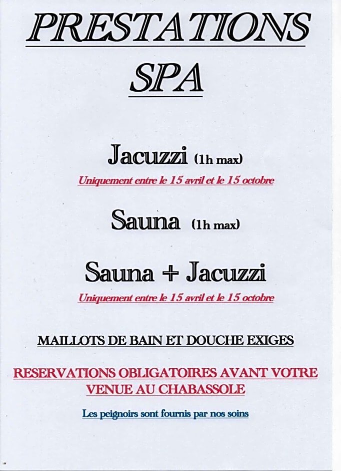 " LE CHABASSOLE " CHAMBRES D'H¿ES - Massages - Jacuzzi - Sauna - GORGES DU VERDON