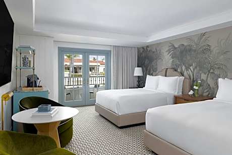 Double Room with Two Double Beds and Pool-Garden View - Mobility Accessible/Roll-in Shower)