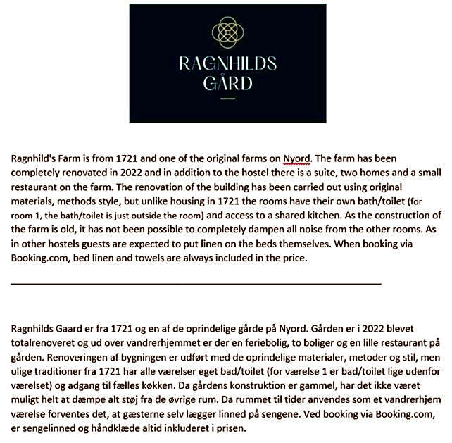 Ragnhilds Gård, Hostel Vandrerhjem