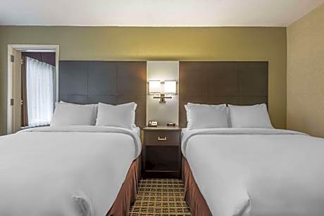 Deluxe Suite Queen bed with a joining living room