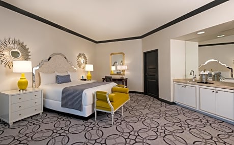 Paris Hotel in Las Vegas. Two queen bed burgundy room with strip view. 
