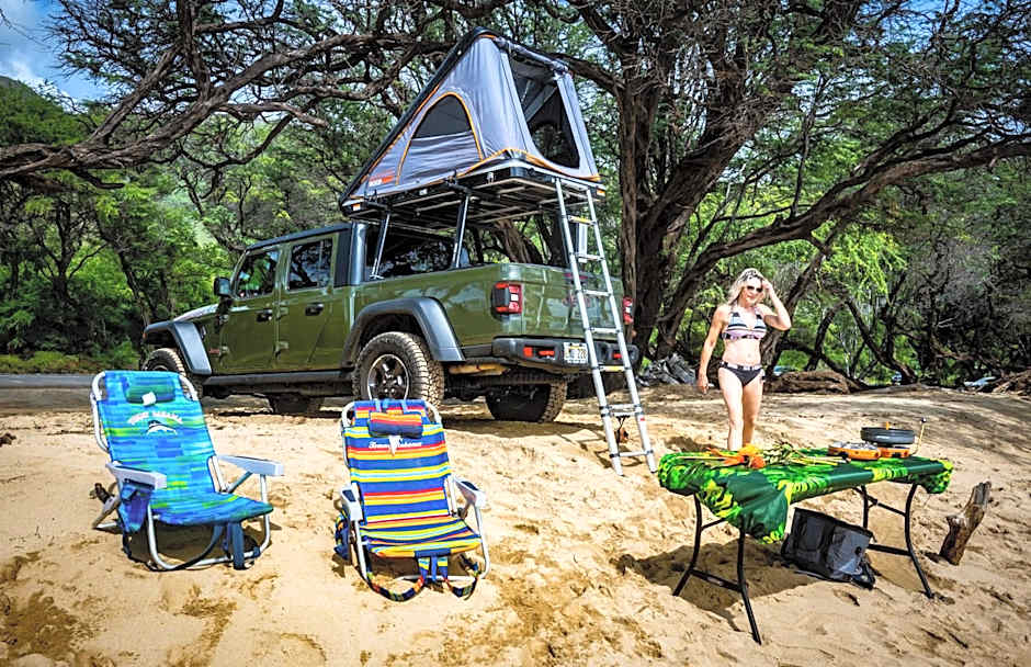 CampCar Maui Jeeps SUVs Hybrid Camper van Rentals with equipment and Travel Advice