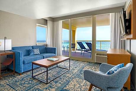 Larger Queen Studio Suite with Two Queen Beds, Gulf View, Balcony, Kitchenette, Sofa Bed and Roll-In Shower - Mobility Access