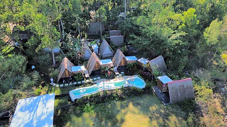Triangular house and hot spring