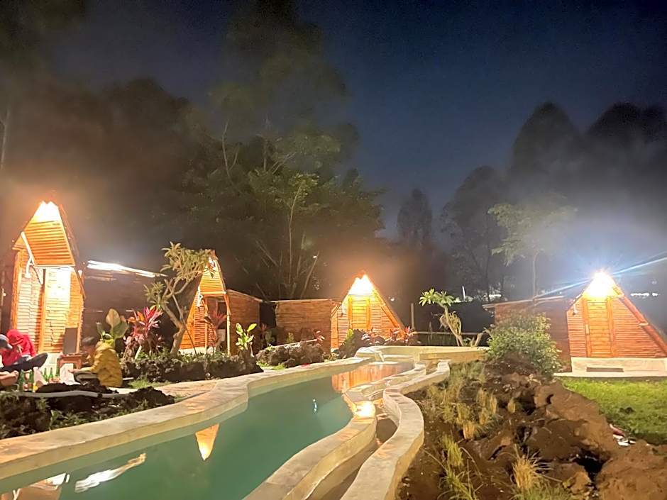 Triangular house and hot spring