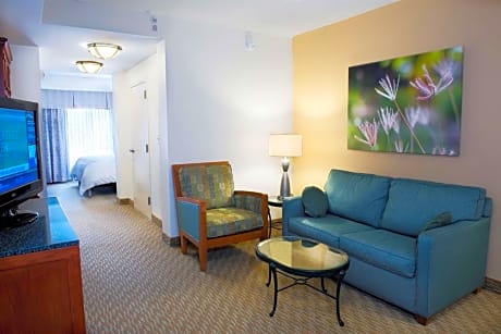 1 KING BED JUNIOR SUITE NONSMOKING LIVING AREA-COMP WIFI- HDTV W/HIDEF CHANNELS REFRIGERATOR-MICROWAVE- POD COFFEE BREWER