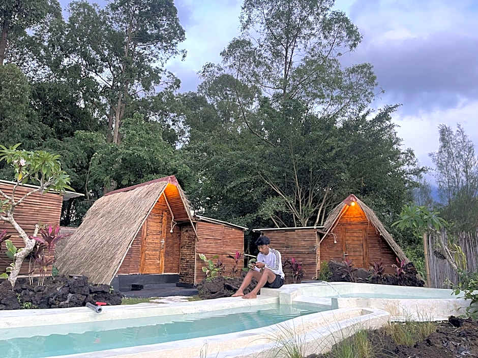Triangular house and hot spring
