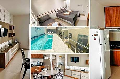 Apto Térreo com 2 quartos (ambos com ar split), sendo 1 suíte, internet privativa 300MBPS, no Residencial Vila Regina, condominio com piscina e área gourmet bem próximo a praia de Taperapuã