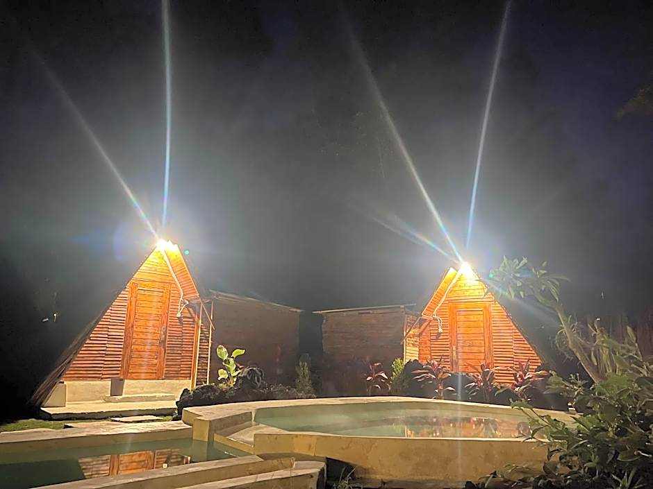 Triangular house and hot spring