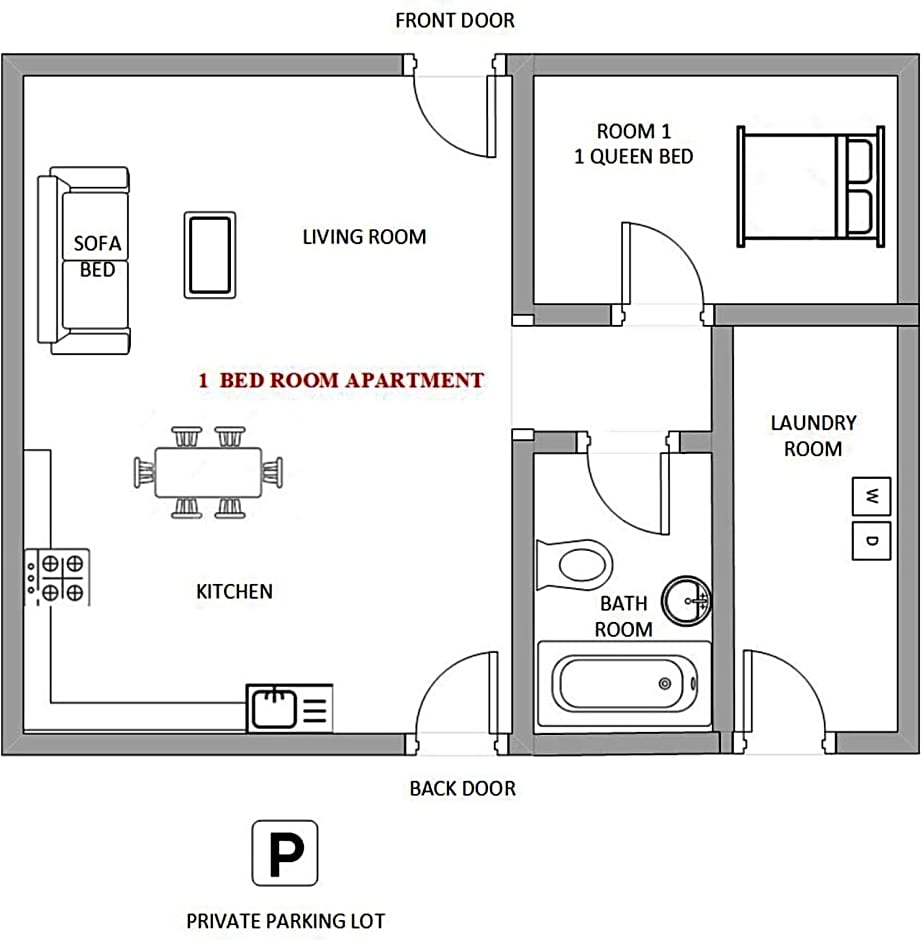 1 or 3 Bedroom Apartment with Full Kitchen