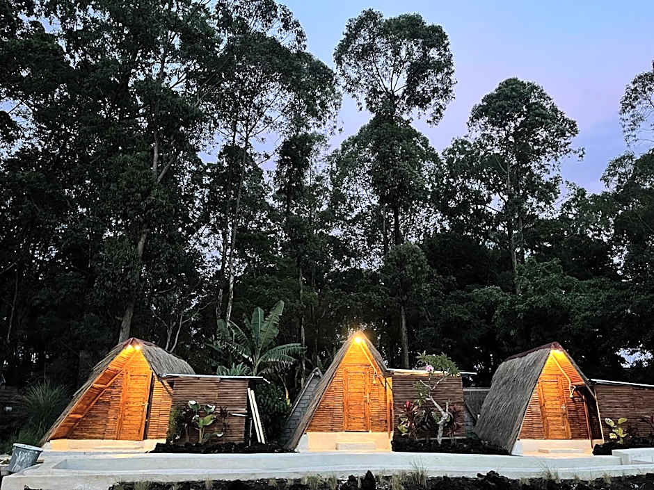 Triangular house and hot spring