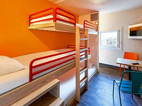 Break Room with Three Single Bunk Beds and Shared Bathroom