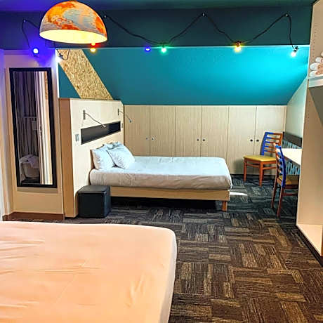 Family Room with One Double Bed and Two Bunk Beds
