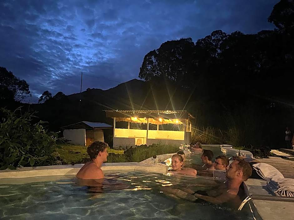 Triangular house and hot spring