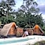 Triangular house and hot spring