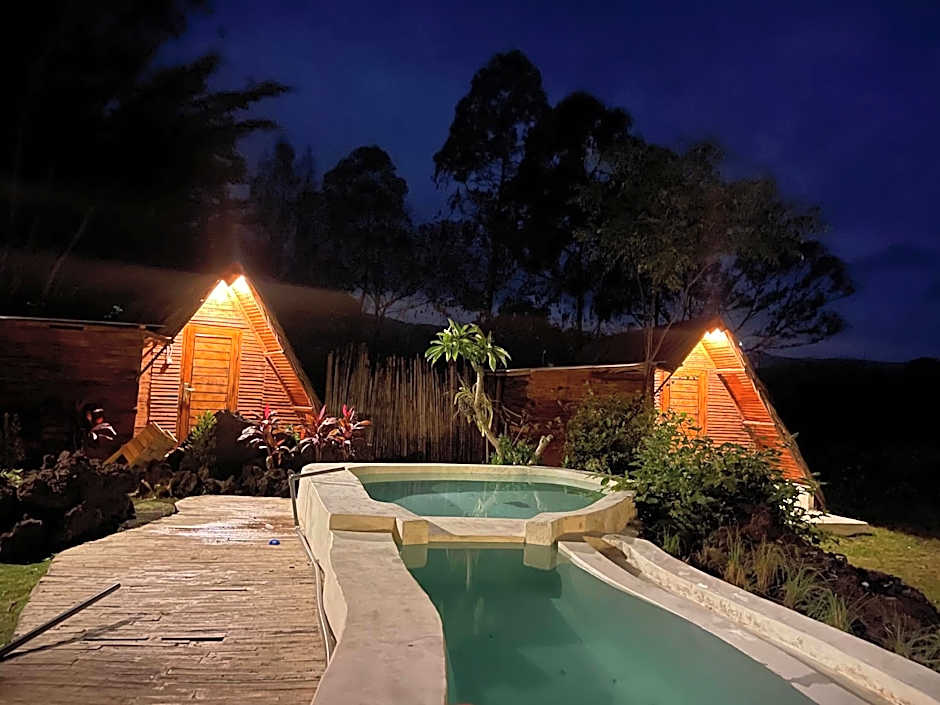 Triangular house and hot spring