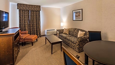 SUITE-1 KING BED,NSMK,1BEDRM,LIVINGRM,DUVET,SOFABD,MICRFG