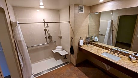 Accessible - 2 Queen Mobility Accessible Roll In Shower Deluxe Room Microwave Fridge Non-Smoking