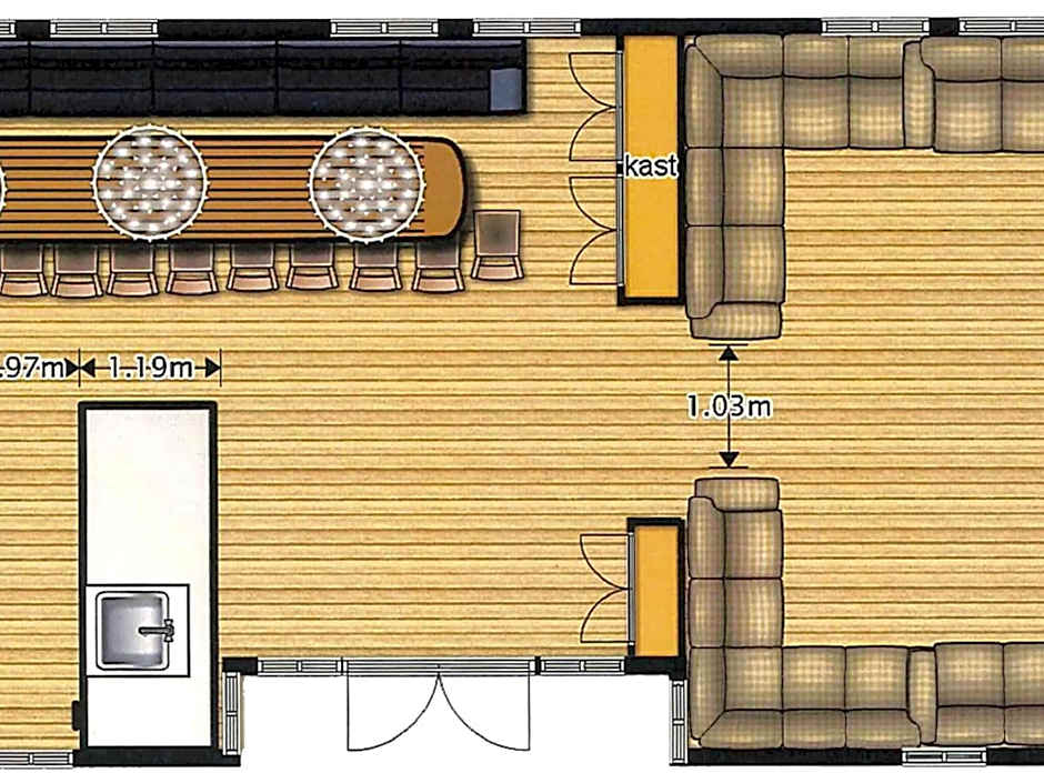 Designed home with bedstead, surrounded by forest