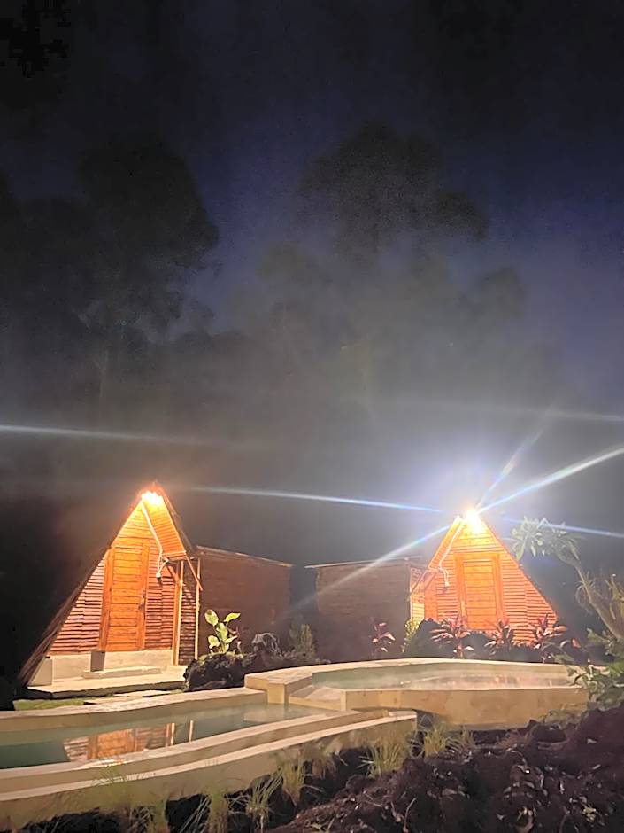 Triangular house and hot spring