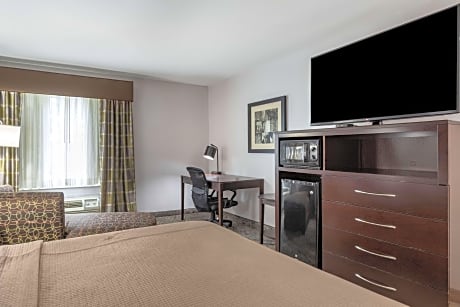 1 king bed - non-smoking, 32-inch lcd television, high speed internet access, microwave and refrigerator, lounge chairs, continental breakfast