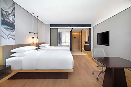 Deluxe Double Room with Two Double Beds, Balcony and City View