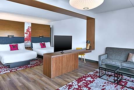 Larger Queen Studio with Two Queen Beds, Campus View, Sofa Bed and Bathtub - Mobility Access