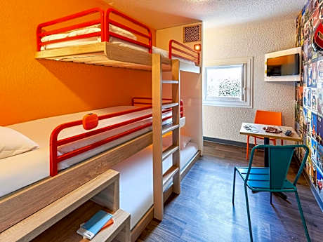 Break Room with Three Single Bunk Beds and Shared Bathroom