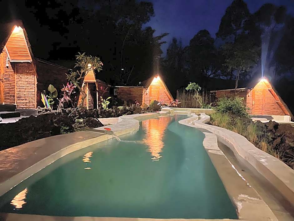 Triangular house and hot spring