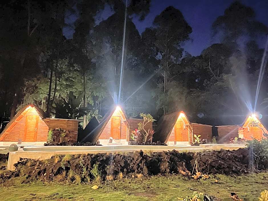 Triangular house and hot spring