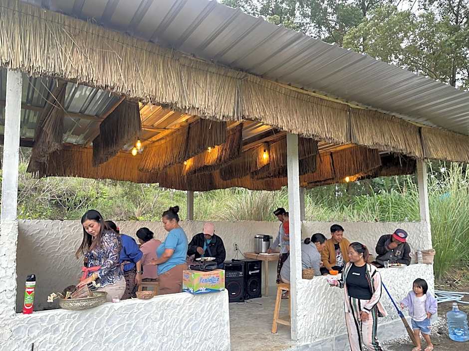 Triangular house and hot spring