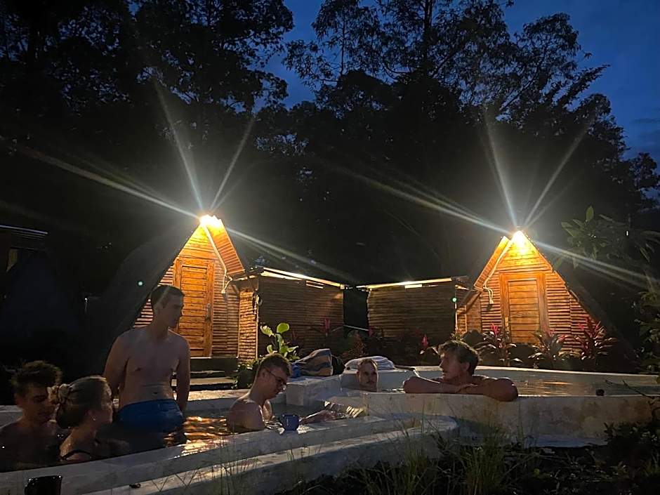 Triangular house and hot spring