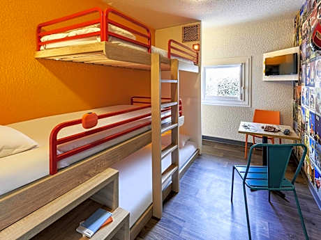 Break Room with Three Single Bunk Beds and Shared Bathroom