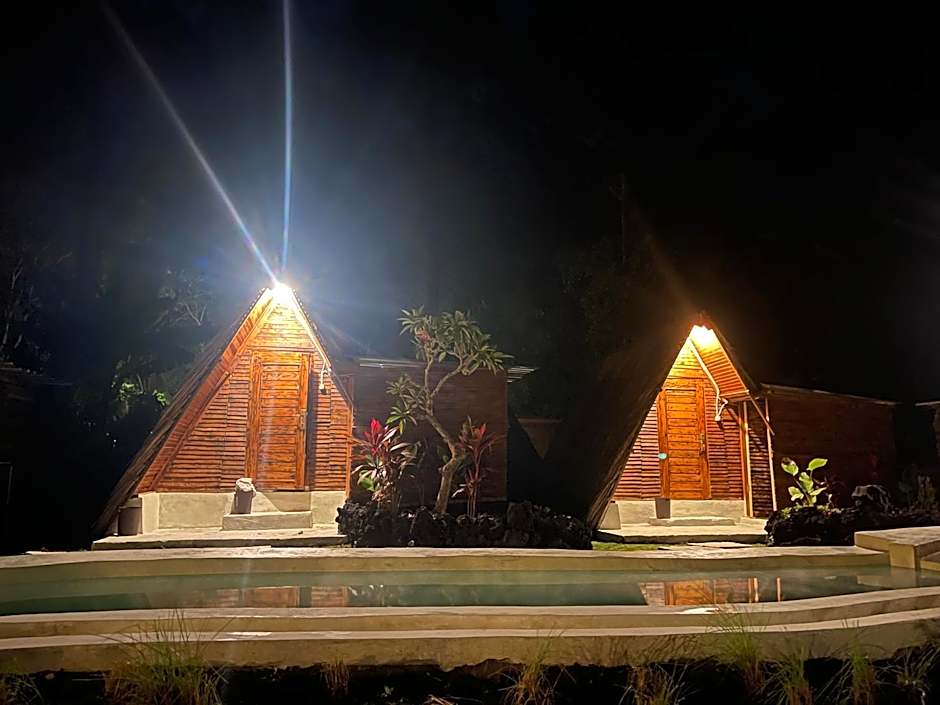 Triangular house and hot spring