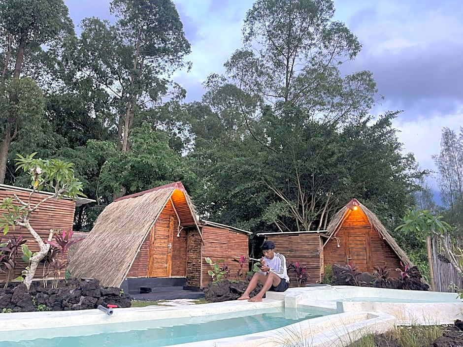 Triangular house and hot spring