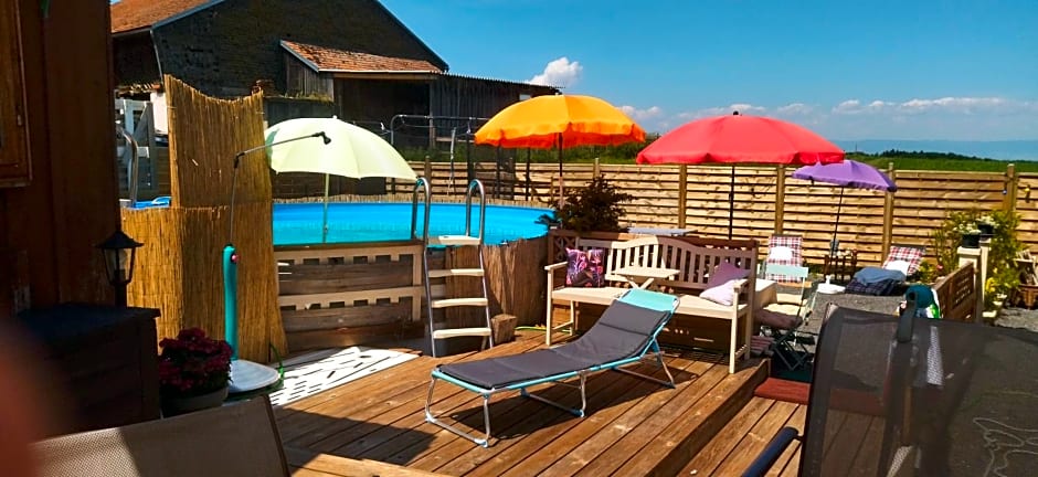 Petite maison sur la colline du Gibloux: 1chambre,1 salon et salle de bain privés au rez de chaussé, piscine extérieur et BBQ ,