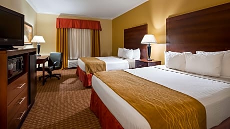 2 QUEEN BEDS,NSMK,DELUXE,32FLTV,SOFABED,MICRFG,HISPD,CONTINENTAL BREAKFAST